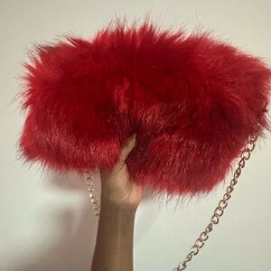 Luxurious Red Faux Fur Clutch
